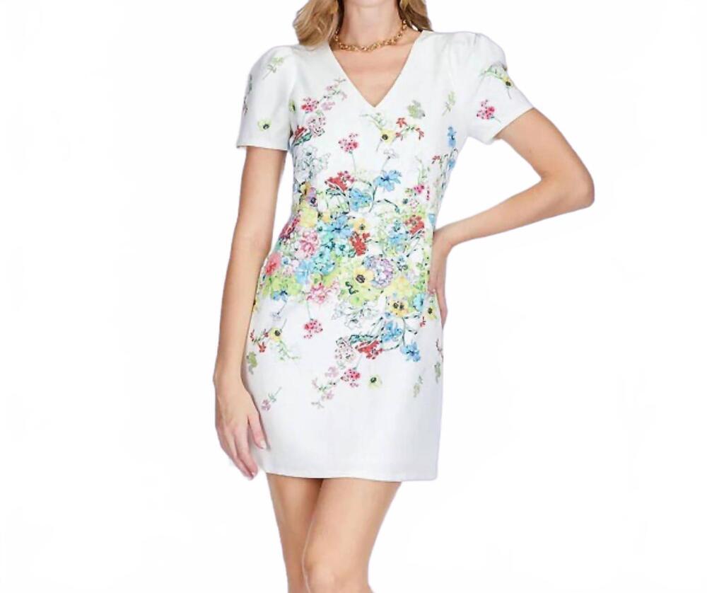 NEW JADE bursting garden fitted dress in white